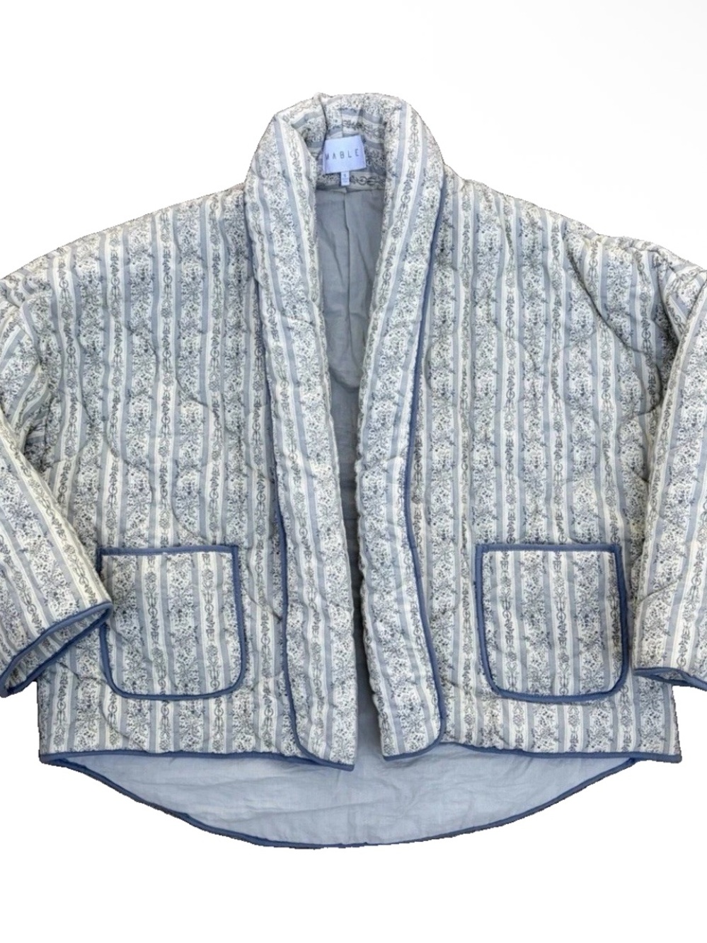 Mable Clothing Belinda Floral Puffer Quilted Jacket Dusty Blue Cottagecore Small